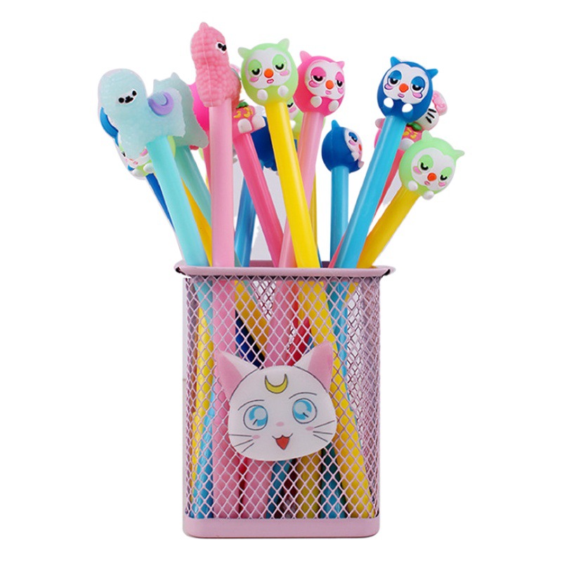 Office stationery student signature pen three-dimensional cartoon gel pen water pen black creative gel pen cartoon head mixed hair