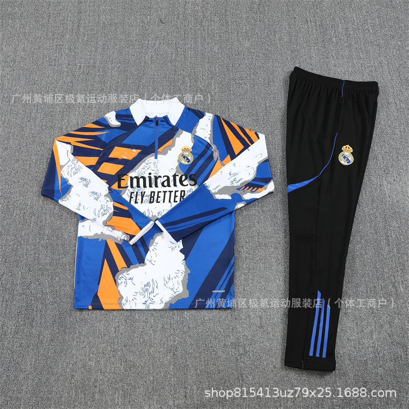足球训练服皇马半拉链长袖球衣秋冬卫衣批发 Real Madrid Jersey|undefined