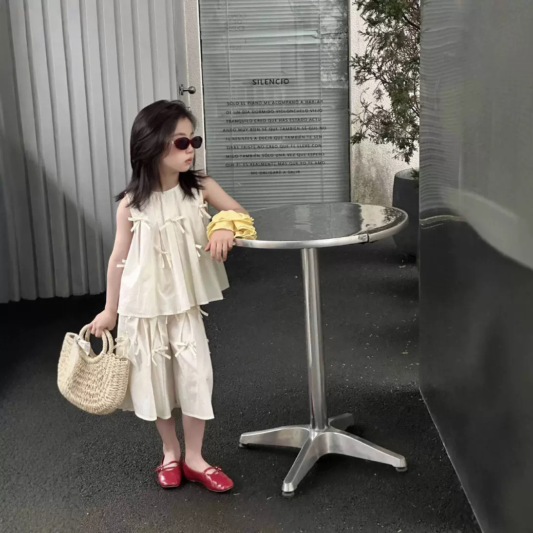 现货儿童精品大童女童无袖气质娃娃衫裤子两件套套装26428童装