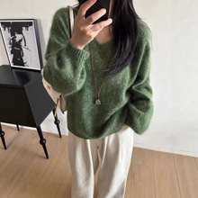 慵懒高级感”6羊毛拉毛韩系套头v领针织衫女秋冬季宽松软乎乎毛衣