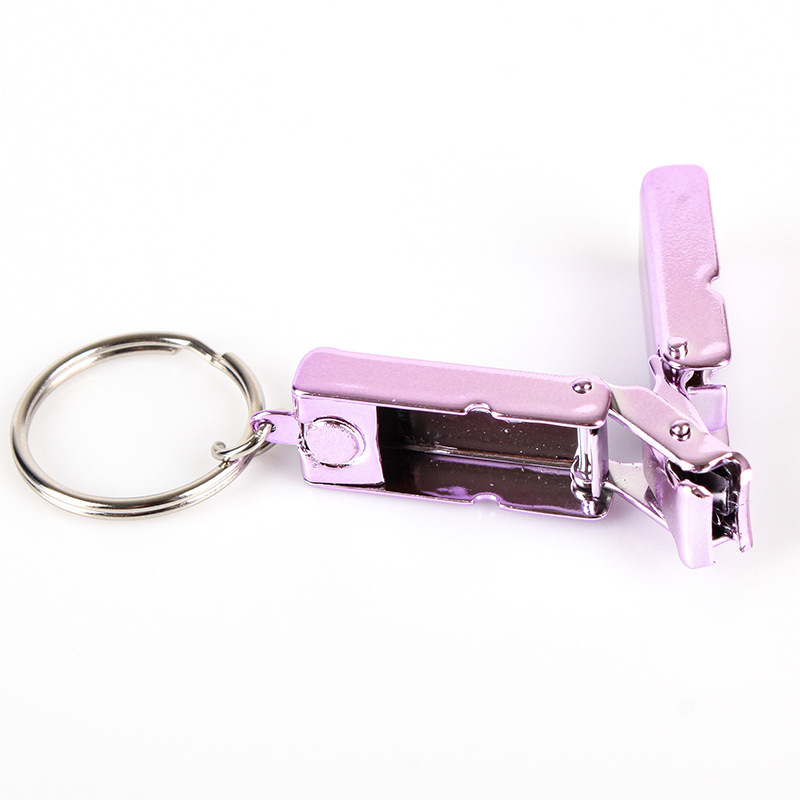 Acero inoxidable plegable mini pinza de uñas portátil único conjunto de cortador de uñas tijeras de uñas con llave colgante