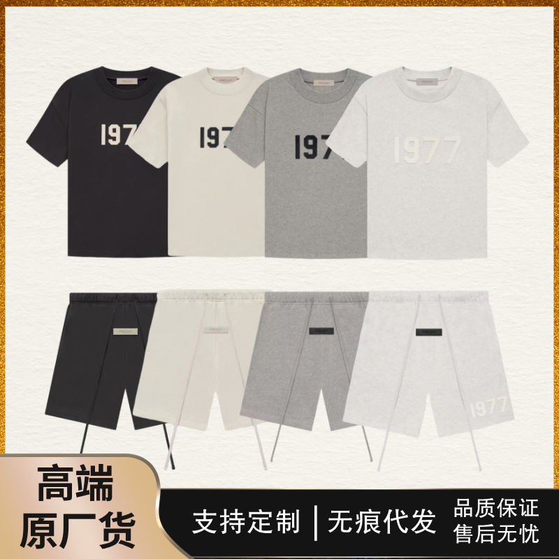 Essentials Summer 1977 Couple Short-Sleeve Men's Casual T-Shirt Women's Flocked Letter Trendy Versatile