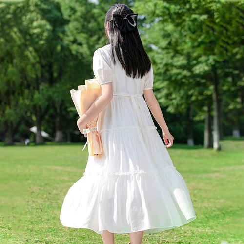 5069 girl's dress, fairy-like, super fairy, forest system, high school and middle school students, big children, summer new dress, white princess dress