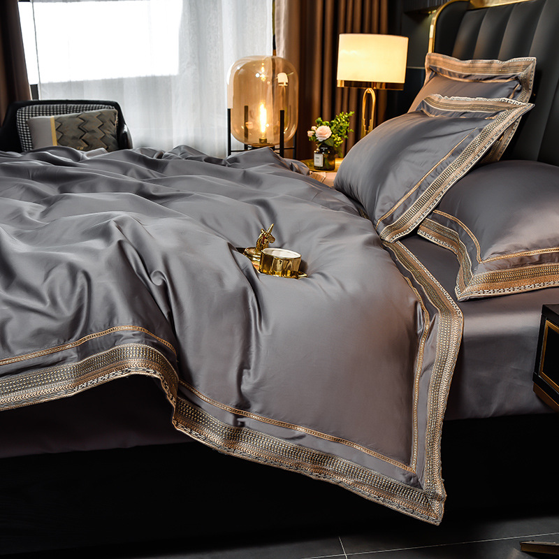 100 algodón australiano largo algodón satin homenaje bordado cuatro piezas set de algodón desnudo cama cama cama de gama alta