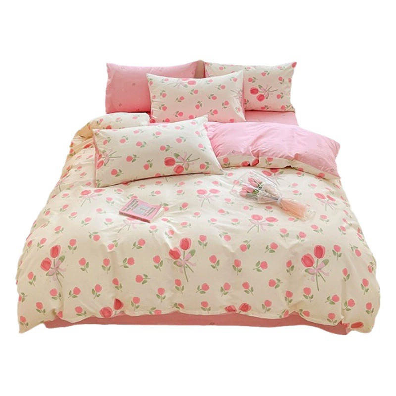 Пасторальный комплект из четырех предметов из длинноволокнистого хлопка на 60 штук, чистый хлопок, весна и лето, маленькое свежее пододеяльник, простыни, комплект из трех предметов из чистого хлопка