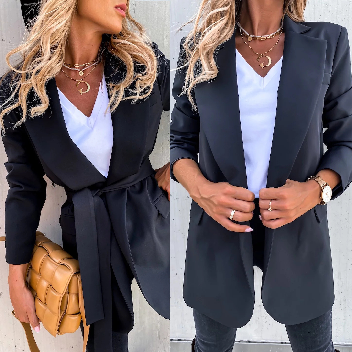 Cross-Border 2022 Amazon European and American Spring and Summer New Loose Lace-Up Suit Ins Casual Fashion Long-Sleeved Jacket for Women