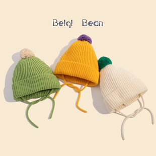 Korean Style Autumn and Winter Cute Fur Ball Kidsren's Knitted Woolen Hat for Male and Female Babies Outdoor Super Cute Thickeneded Warm Pullover Hat