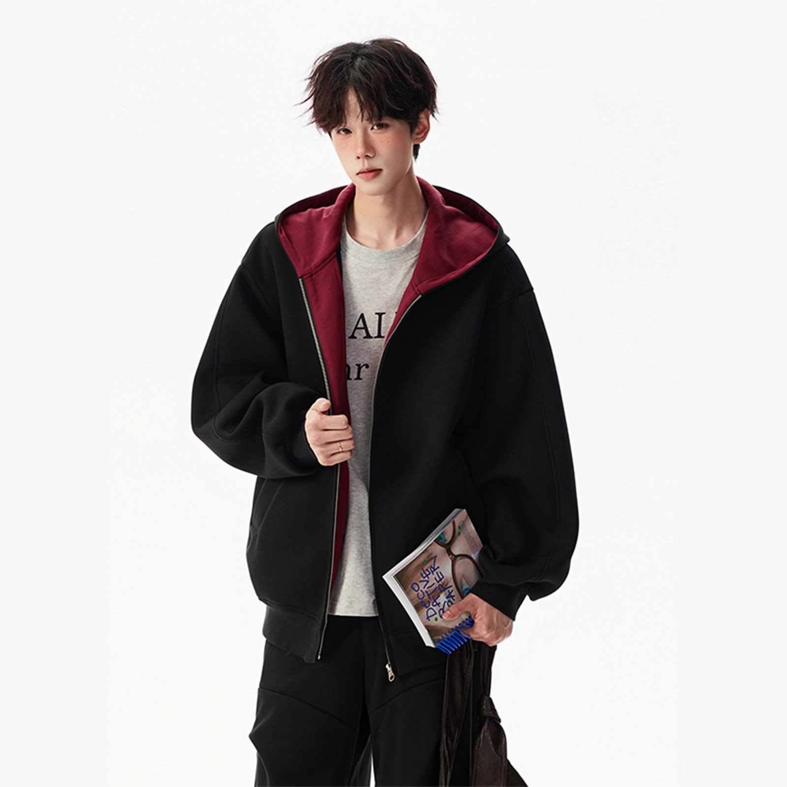 Casual Hoodie Jacket, Loose And Versatile, Contrasting Colors, Couple Hooded Cardigan_viptrois.com