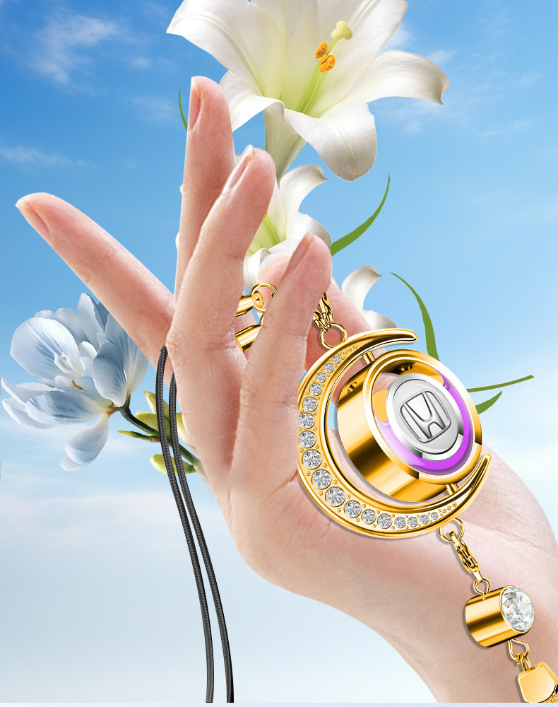 Specially Designed for Foreign Trade, Star and Moon Car Perfume Hanging Ornaments with Rhinestones, Car Fragrance Metal Pendants, In-Car Aroma Essential Oil Pendants