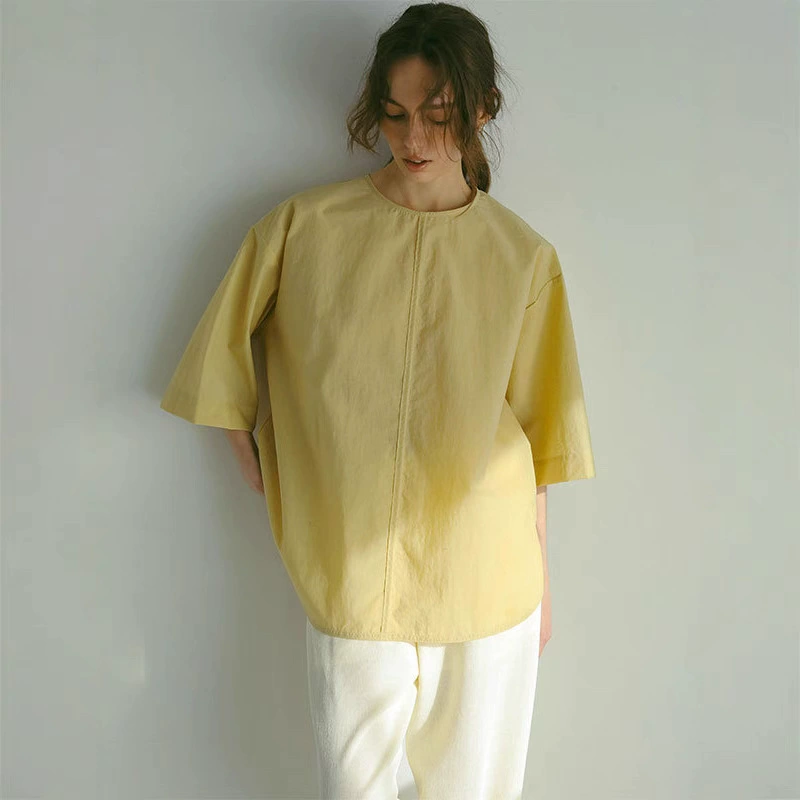 Сухой журавль весна и лето Париж минималистский стиль стиль стиль рубашка с круглым вырезом повседневная тонкая и удобная топ для женщин