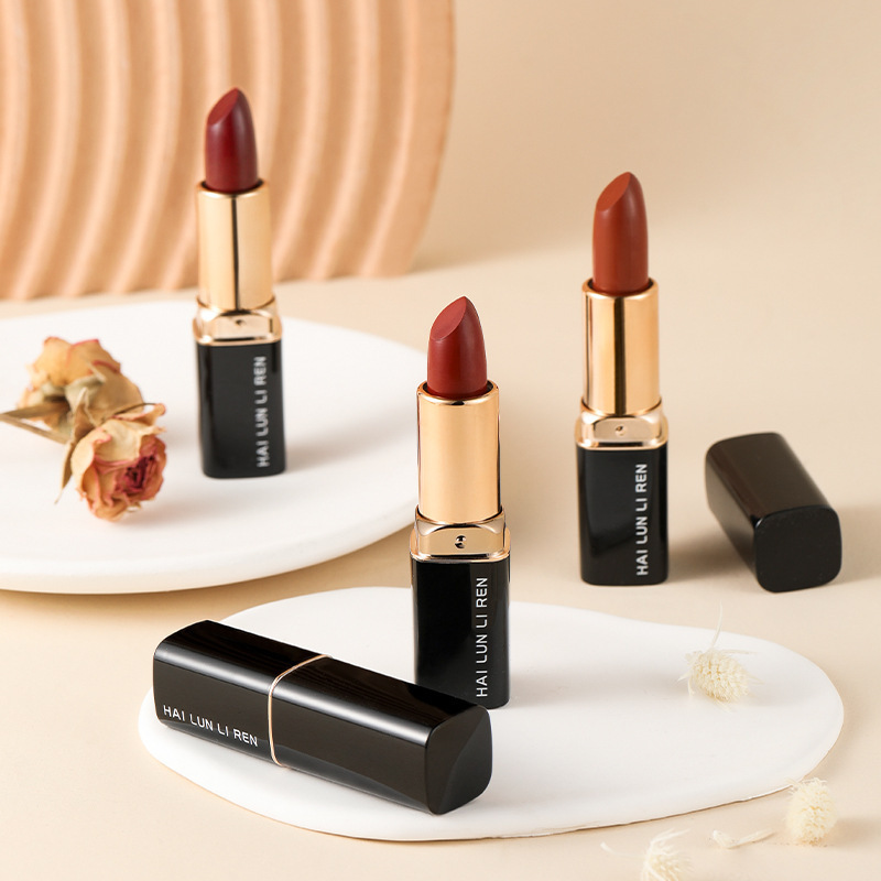 Matte Solid Black Tube Lipstick Velvet Matte Soft Mist Lipstick Long-Lasting Non-Stick Cup Easy to Color Domestic Product for Students