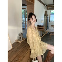 新中式国风长袖衬衫女夏季新款复古设计感小众宽松显瘦防晒衫上衣