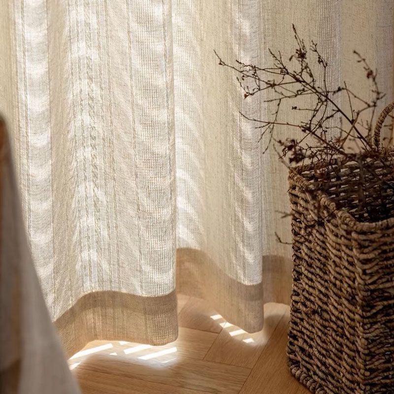 New Nordic Style Linen Gauze Curtain Homestay Original Wood Style Retro Light Transmission Curtain Bedroom Living Room Balcony Sunshade Bay Window