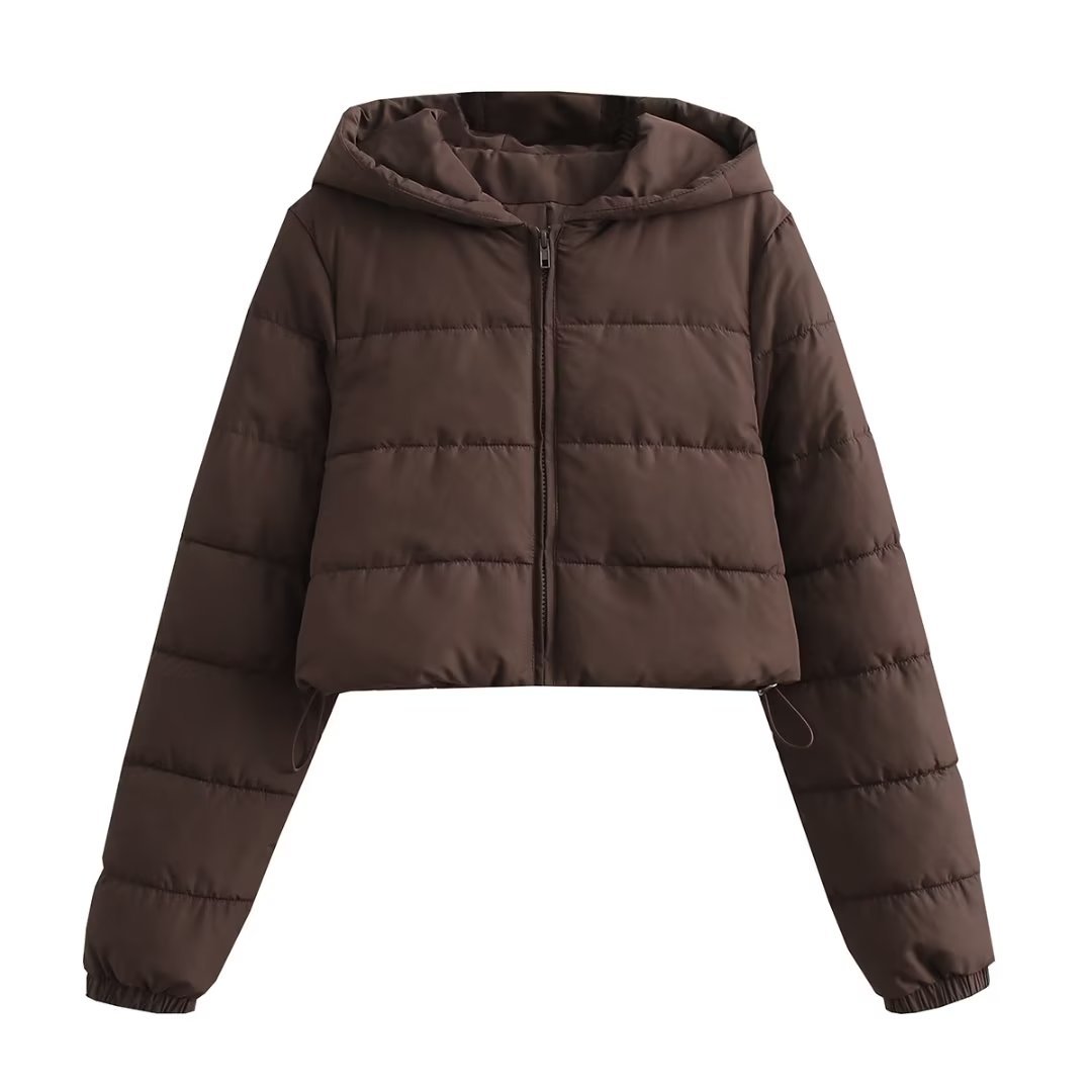 solid color long sleeve hooded crop cotton jacket NSAM138944