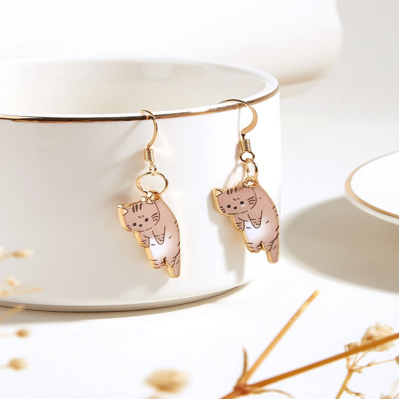 1 Pair Cartoon Style Cat Plating Alloy Drop Earrings display picture 4