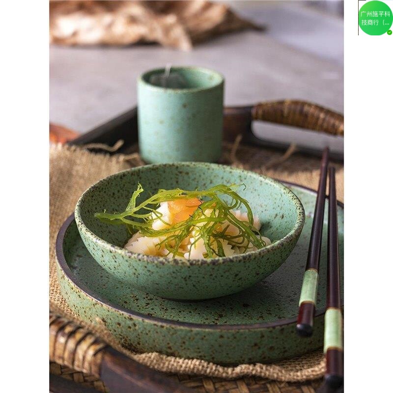 Japanese Retro Stoneware Handmade Bowl Ceramic Rice Bowl Creative Personalized Tableware Household Pure Color Soup Bowl Dessert Small Bowl