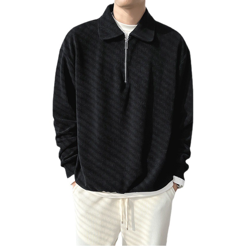 Ruan Shuai frito luz de la calle maduro estilo juvenil solapa rayas abrigo medio cremallera Polo suéter de los hombres otoño marca de moda