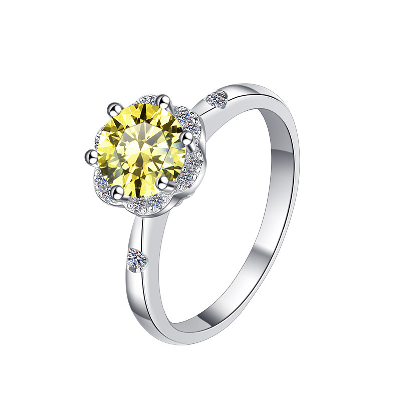 s925 スターリングシルバー指輪クロスボーダーオリジナルカラー宝石 1 カラットインターネット有名人の結婚指輪卸売 D カラーモアッサナイトリング花束|undefined