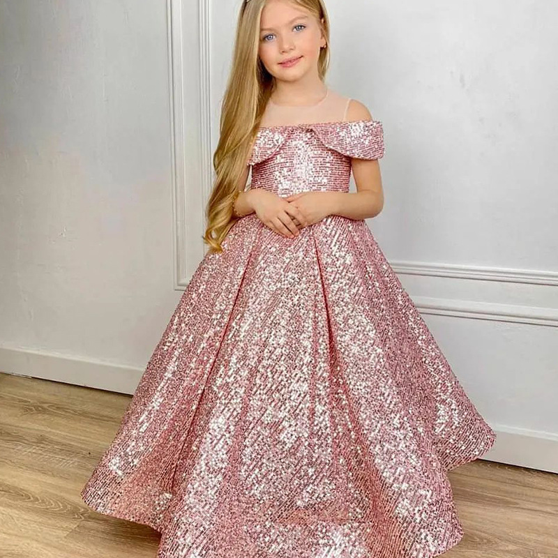 Mother & Kids Children's Sequined Tutu Skirt Off-Shoulder Princess Dress Catwalk Performance Outfit Flower Girl Hostess Birthday Dress_voghion.com