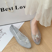 透明蝴蝶小众设计尖头果冻鞋女浅口单鞋透明水晶鞋海边度假凉鞋女