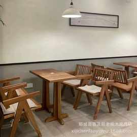 侘寂风老榆木方桌卡座民宿休闲洽谈桌实木复古咖啡桌民谣酒馆桌椅