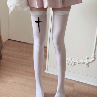 plus size chubby girl cross print velvet socks children stockings pressure black sweet jk knee white stockings