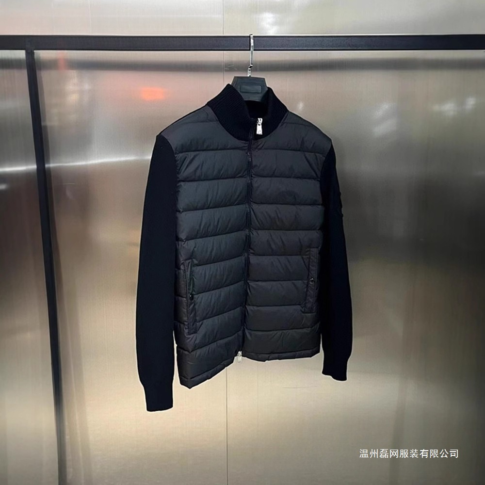 Men's down Jacket for Autumn and Winter with Sweater Splicing, Stand Collar, Knitted Sleeves, Lightweight Cotton Coat