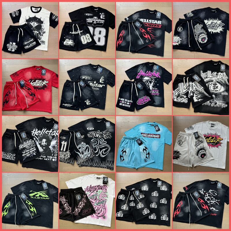 Foreign Trade Wholesale Hellstar Hell Star Retro Printed Summer Loose Short-Sleeved T-Shirts for Men and Women Casual Shorts Foreign Trade Wholesale Hellstar Hell Star Retro Printed Summer Loose Short-Sleeved T-Shirts for Men and Women Casual Shorts