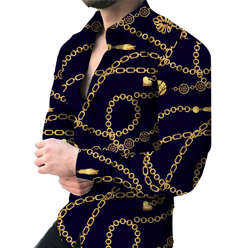 Ropa de hombre europea y americana de comercio exterior nueva personalidad casual de otoño camisa impresa de manga larga de los hombres de moda más camisa de tamaño