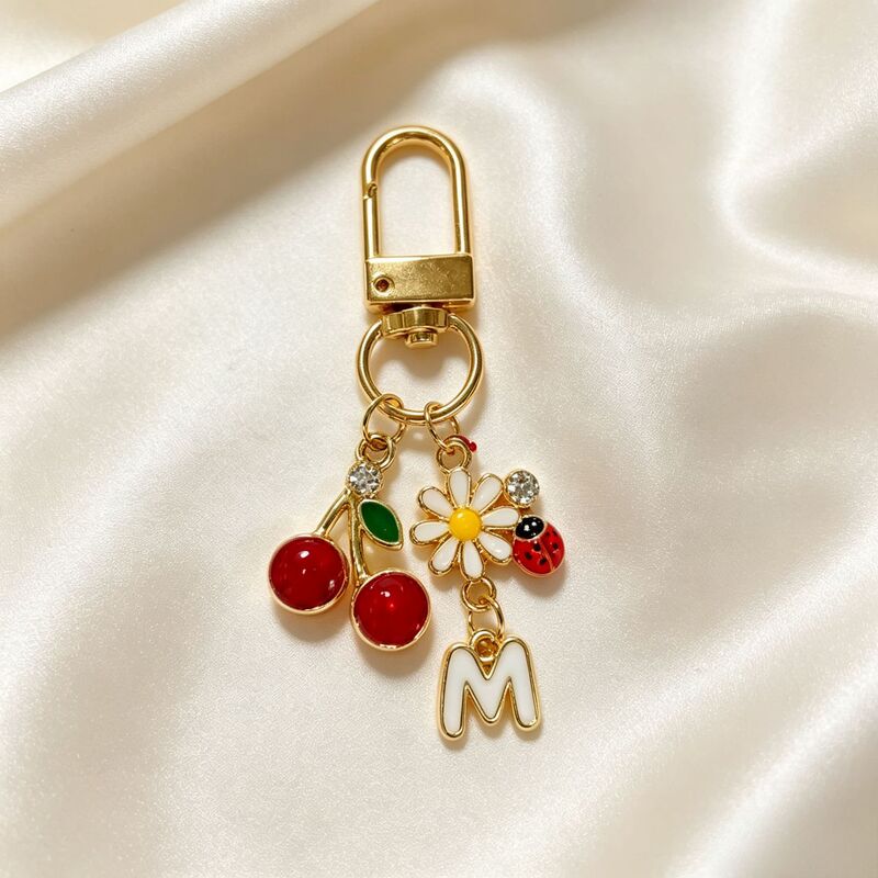 Cross-Border Foreign Trade Hot-Selling Item: Summer Fresh Style Cherry Daisy 26-Letter Keychain Accessory
