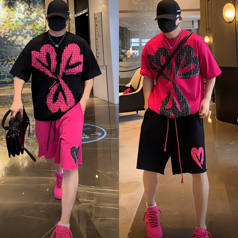 Американский модный брендовый комплект из двух предметов с принтом для мужчин, летние свободные шорты в корейском стиле с короткими рукавами, повседневный костюм