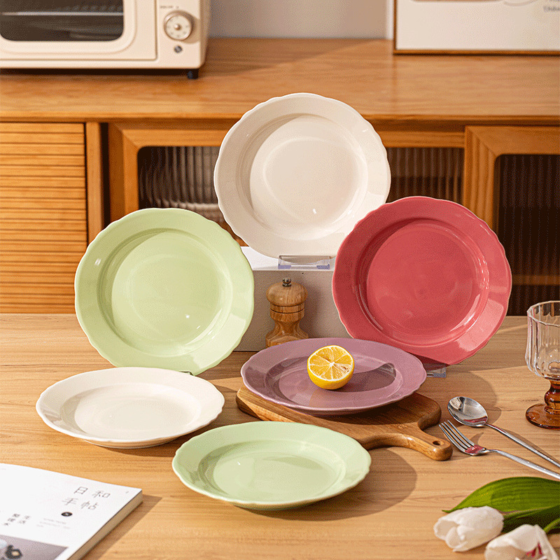 Plato de cerámica simple personalizado Plato de sombrero de paja de color bajo vidriado Exportación transfronteriza Plato de filete exclusivo Plato redondo Vajilla de cerámica image 5