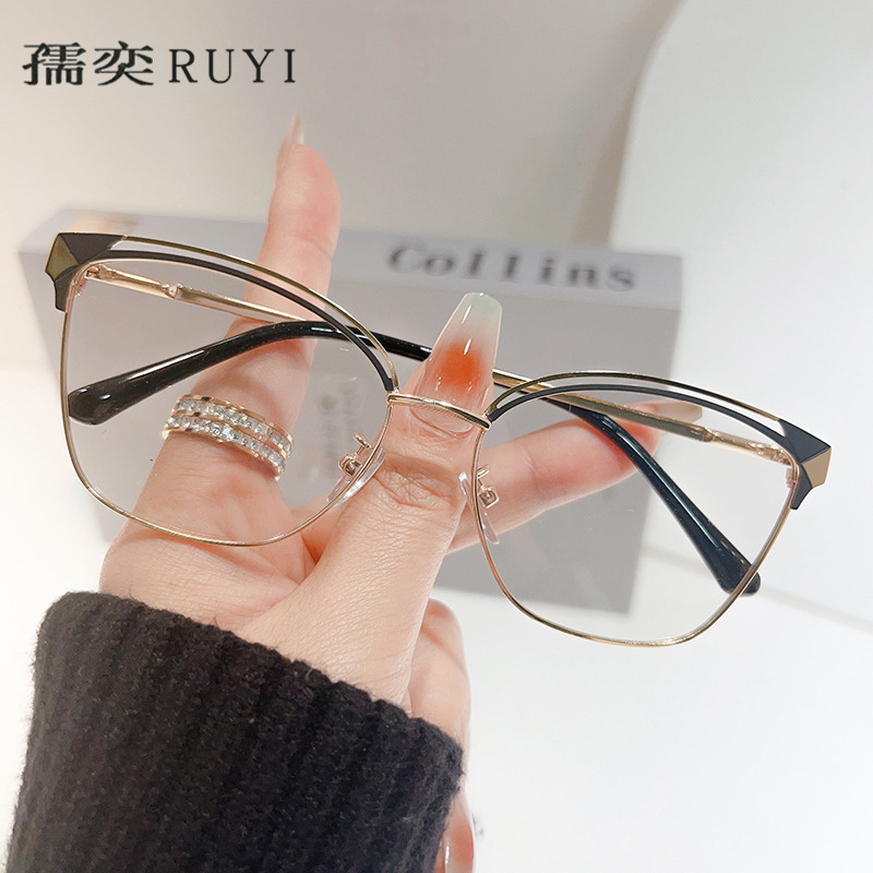 Fashion new color changing glasses online celebrity street shooting day and night dual-use plain glasses anti-blue light retro glasses frame wholesale