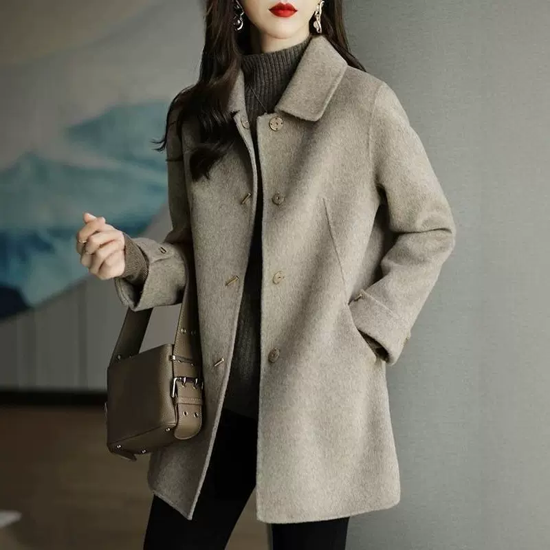 抖音冬季新款外套上衣女小个子休闲显瘦百搭高级感毛呢大衣外套女