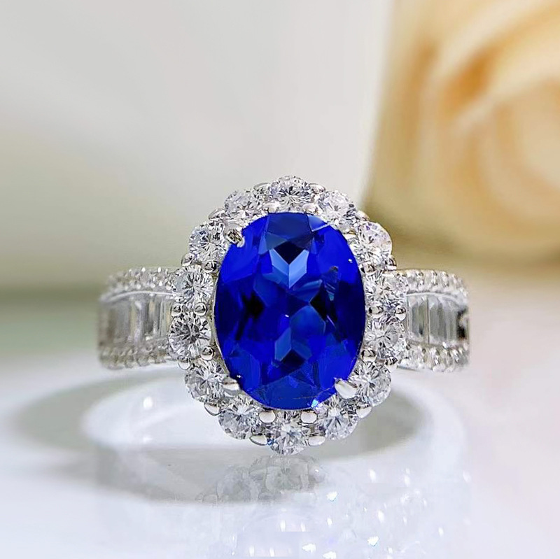 8g Weight High Carbon Diamond Inlay Material 925 Sterling Silver Inlay Flower High Carbon Diamond Rings