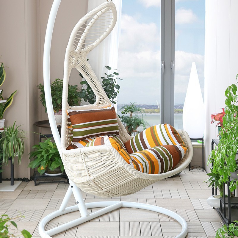 Silla colgante individual de mimbre para exterior, tipo nido de pájaro, para balcón, patio, o interior, tipo columpio, en stock. image 28