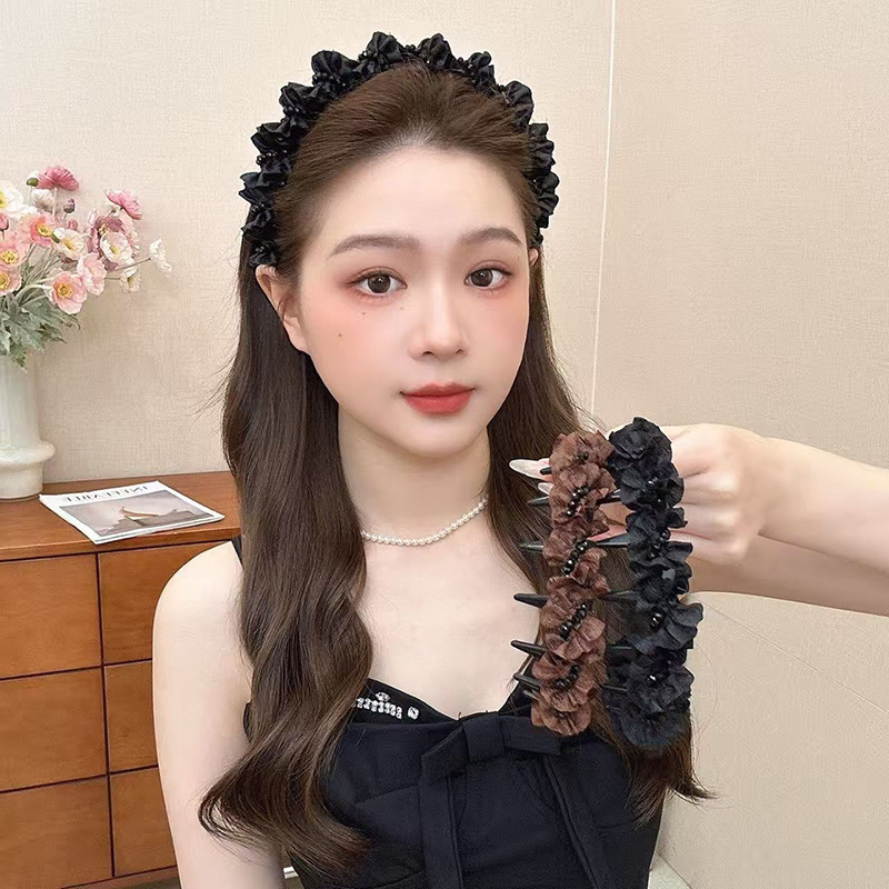 木耳边褶皱串珠高颅顶发箍女2025新款高级感轻奢头箍发卡头饰|undefined