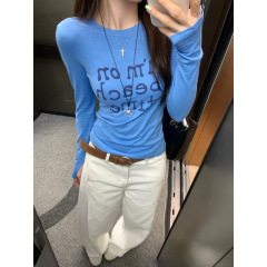 品牌同款设计感字母印花圆领长袖T恤女2025夏季薄款修身显瘦打底
