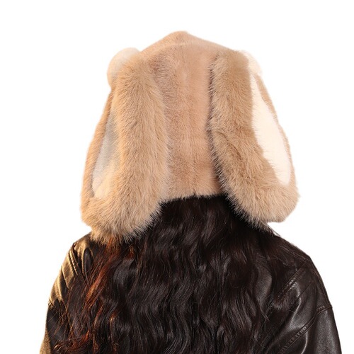 2024 New Cute Long Ears Blush Rabbit Plush Hat Women's Autumn and Winter Anti-Cold Warm Ear Hat Lei Feng Hat