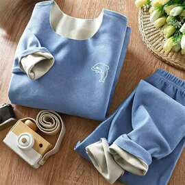 儿童AB面德绒套装秋衣秋裤男女童中宝宝春秋宝宝无痕内衣睡衣家居