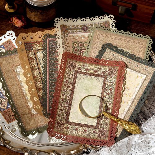 Mò Mò Everything's Whisper Series Material Paper, Vintage Embroidered Lace Flower Edge Antiqued Book Page Journal Collage Base