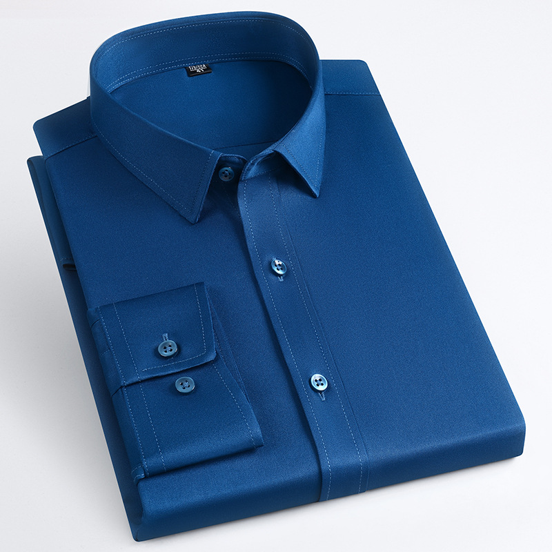 Camisas masculinas primavera y otoño camisa de manga larga elástica sin quemar fibra de bambú para hombres de negocios de alta gama