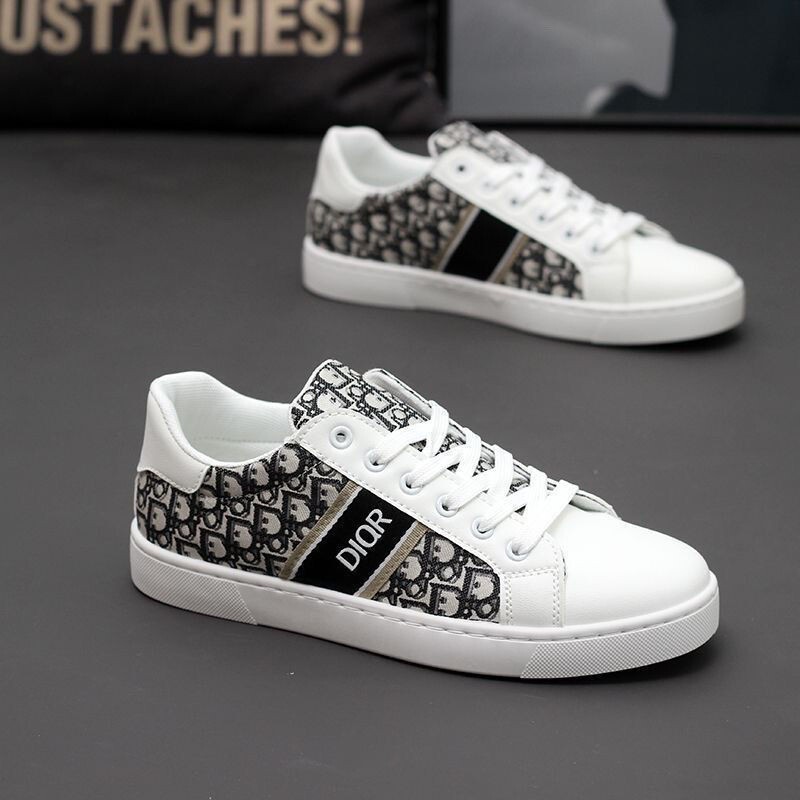 New Trendy Men's Sneakers with Full Print, Versatile High-End Casual Breathable White Shoes