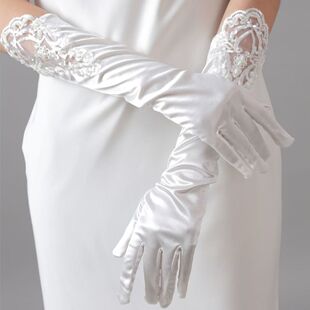 Bridal Gloves Lace White Wedding Gloves Wedding Wedding Gloves Mid-length Satin Hand-sewn Beads