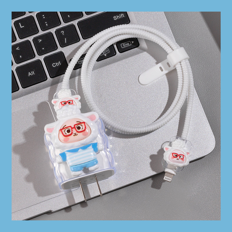 Cartoon lindo cable de datos 20W cabeza de carga rápida caja de cable de datos bobinador de resorte en stock al por mayor