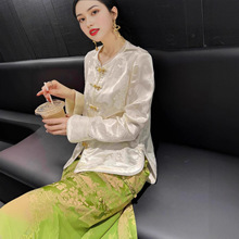 新中式国风唐装盘扣上衣女2025秋季新款气质洋气显瘦醋酸缎面衬衫
