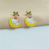 Cartoon fashionable earrings, silver needle with bow, silver 925 sample