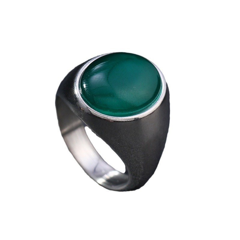 Anillo de piedra de ojo de gato transfronterizo de Europa y Estados Unidos simple elíptico de atmósfera gemia anillo de acero de titanio joyas de fundición de acero inoxidable image 5