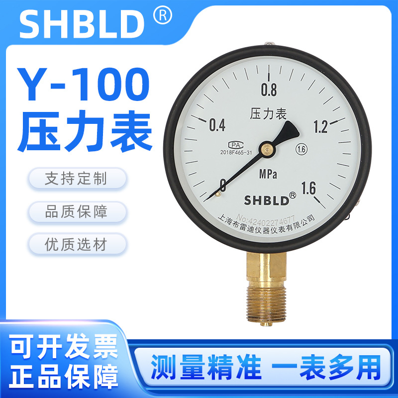 SHBLD上海布雷迪Y-100.AO普通压力表0~1.6MPA水压表消防管道专用