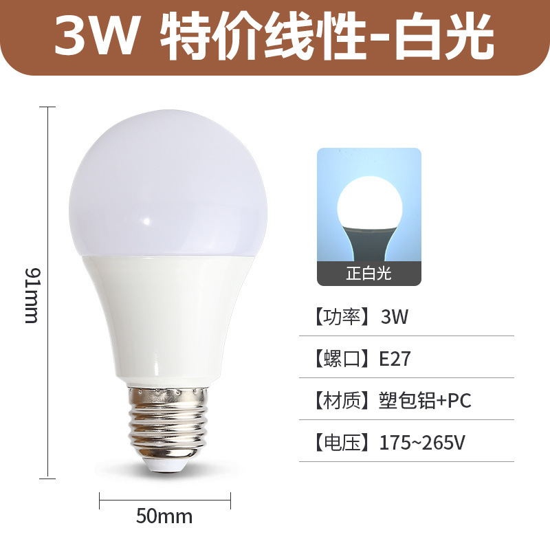 Bombilla led de flujo constante de ahorro de energía luz blanca E27 lámpara de bola de tornillo bolsa de plástico de alto brillo al por mayor lámpara de ahorro de energía de aluminio lámpara LED de cañón